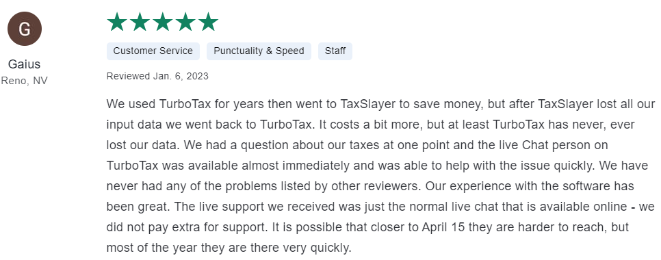 Turbotax customer review
