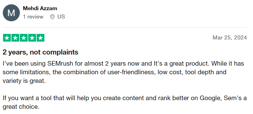 Customer reviews for Semrush
